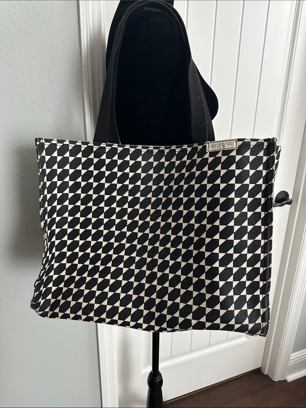 Spartina Black and Cream Geometric Tote Bag